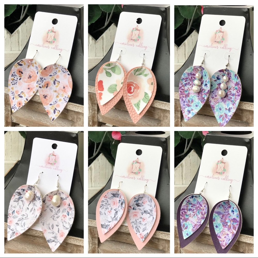 Floral Leather Leaf Earrings
